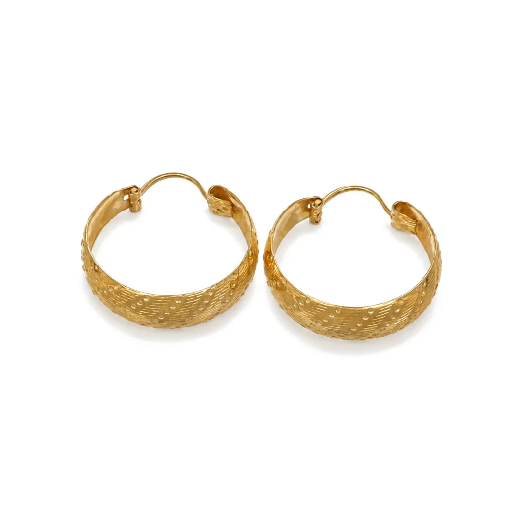 Orecchini oro giallo cerchi larghi lavorati, oro 18 kt