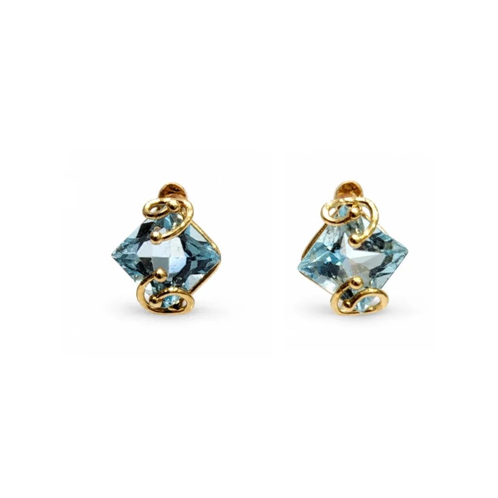 Orecchini oro giallo con zircone celeste, oro 18 kt