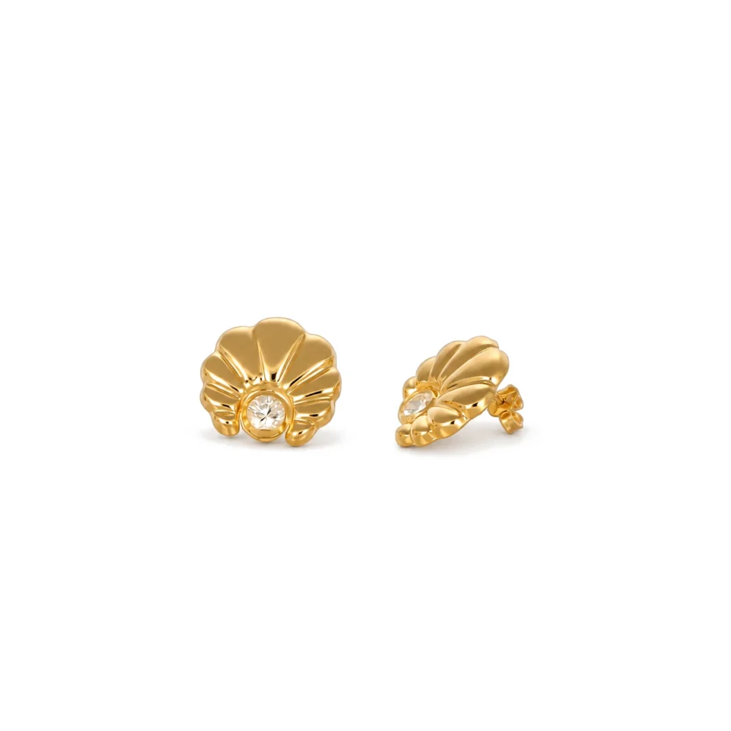 Orecchini oro giallo con zirconi fiore, oro 18 kt