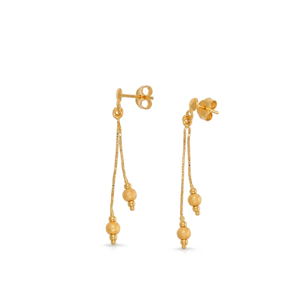 Orecchini oro giallo pendenti sfere, oro 18 kt