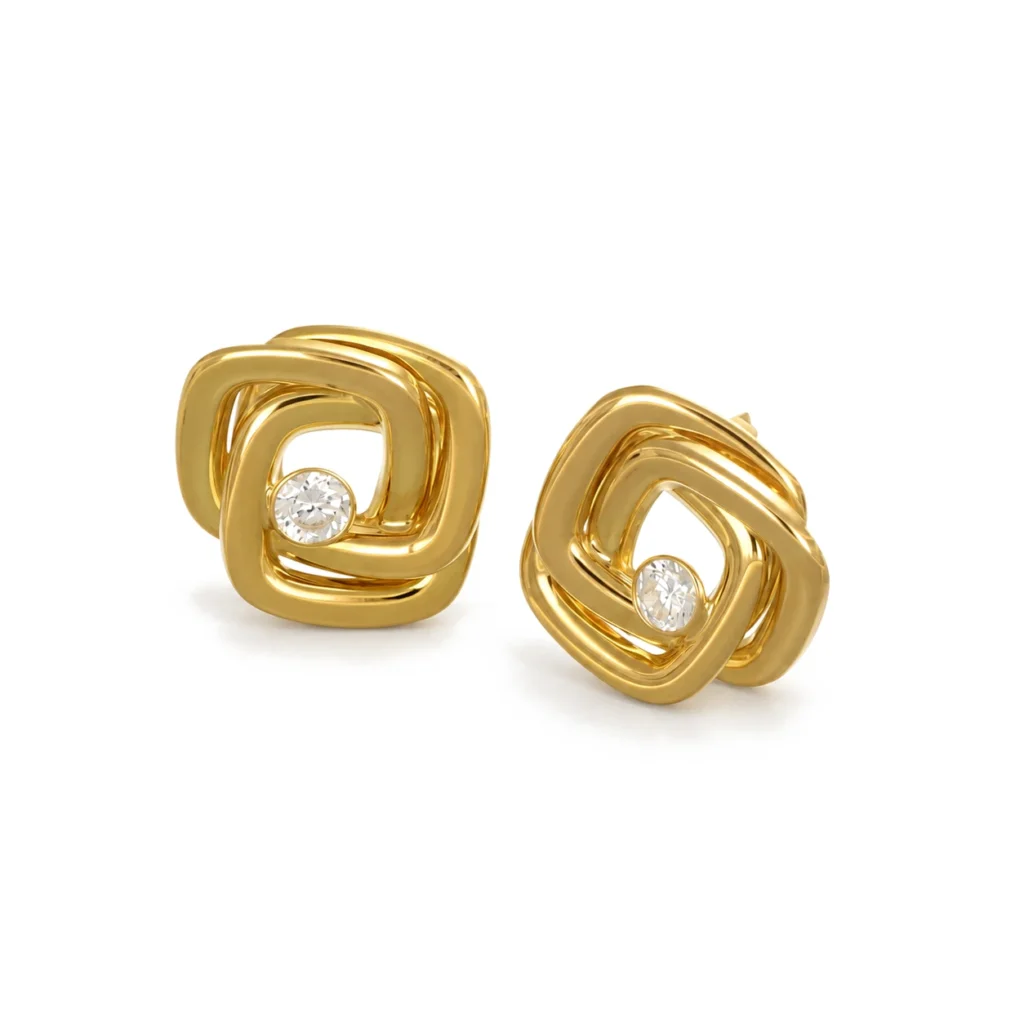 Orecchini oro giallo quadrato con zircone bianco