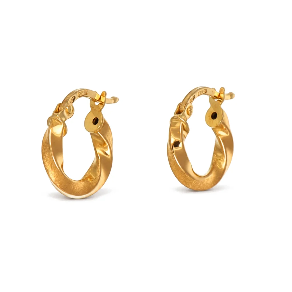 Orecchini tre ori cerchietti torcion, oro 18 kt